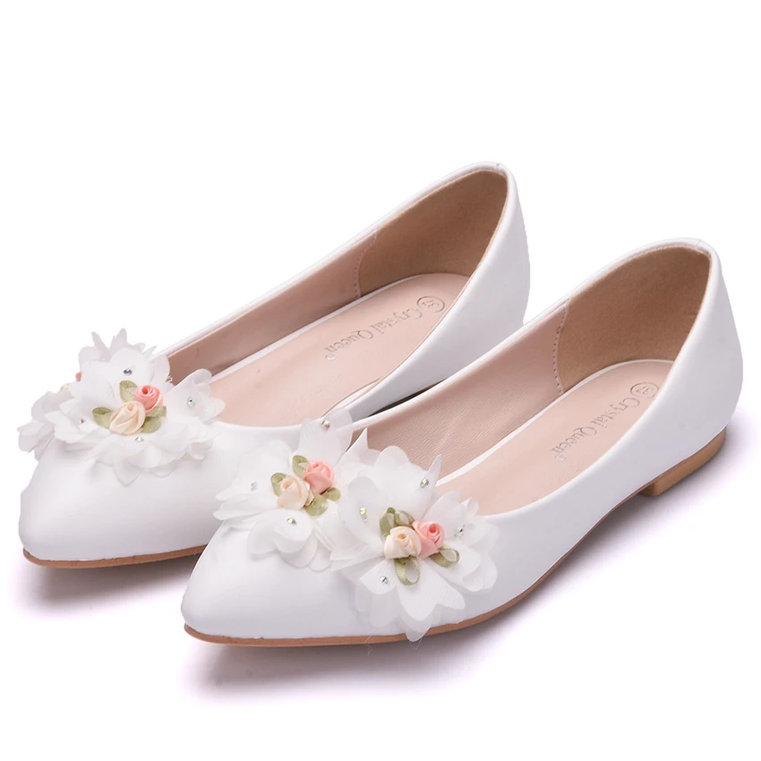 

White Lace Wedding Shoes Women Spring Summer Flowers Bride Dress Shoes Pointed Toe Flats
