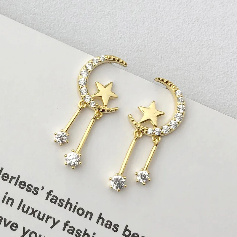 

Daidan Star Earrings Women Zirconia Jewelry Drop Sterling Silver 925 Jewellery Moon 18K Gold Earrings