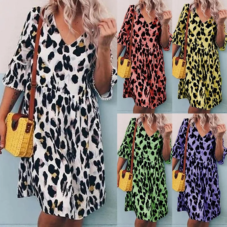 

2021 Summer Fashionable Comfortable Loose New Printed Half Sleeve Dress, Picture color
