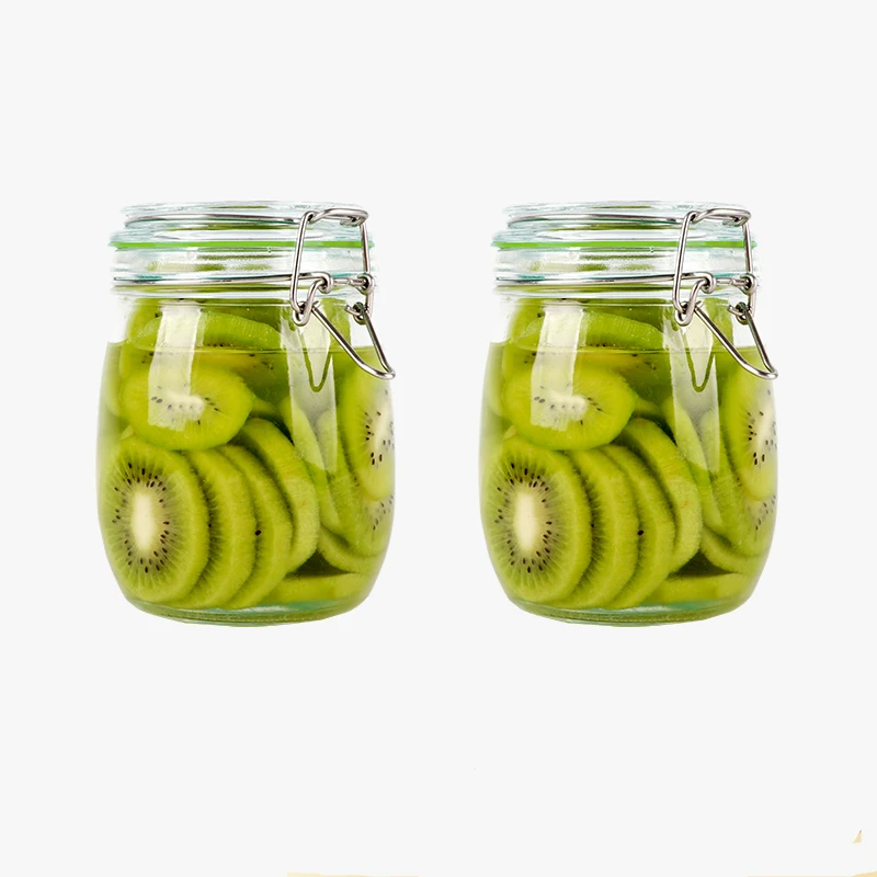 

Airtight 750ml round shape glass pickles jars with swing top oven safe jars, Clear