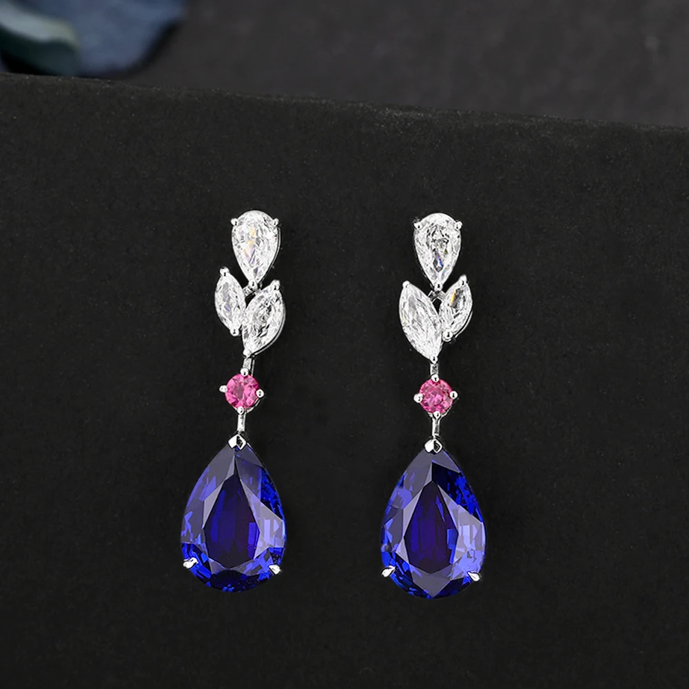 

10K/14K Solid Gold 4.0CT Pear Cut Lab Created Sapphire Earrings Drops Wholesale Artistic For Women Fashion Luxury France Design