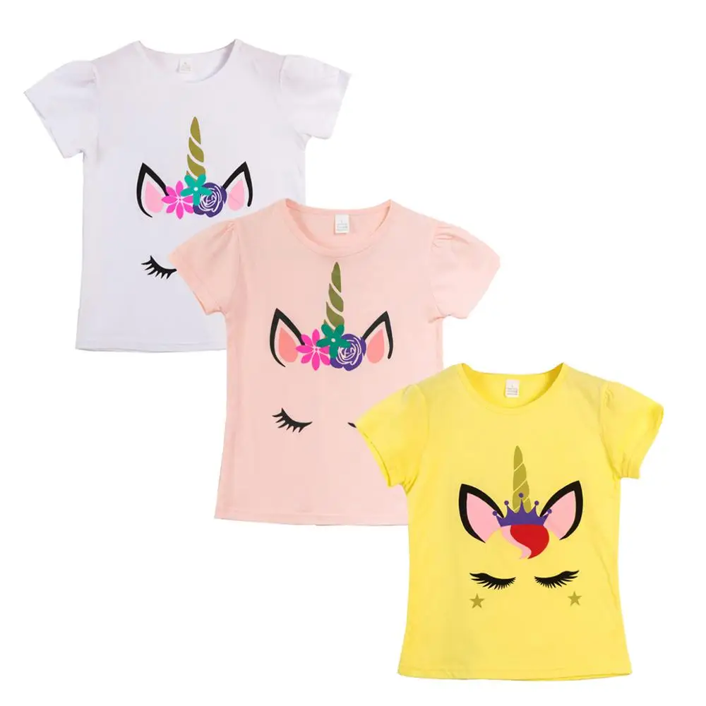 

OEM Customization Summer Unisex Unicorn T-shirt Children Boys Short Sleeves White Tees Baby Kids Cotton Tops For Girls Clothes, Picture