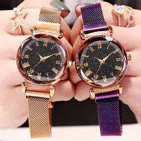 

Women Watches Luminous Luxury Elegant Magnet Buckle Ladies Wristwatch Purple New Starry Sky Rhinestone Clock Relogio