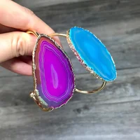 

LS-D396 Wholesale natural fashion sliced agate bangle with 24k real gold plated high quality