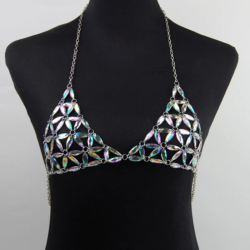 

Acrylic Rhinestone Fashion body jewelry Multilayer Chest Chain Sexy bikini Body Chain