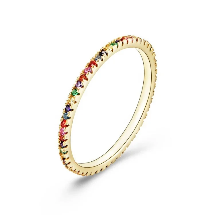 

Trendy summer jewelry 925 sterling silver thin diamond multi color ring LY-KR0248