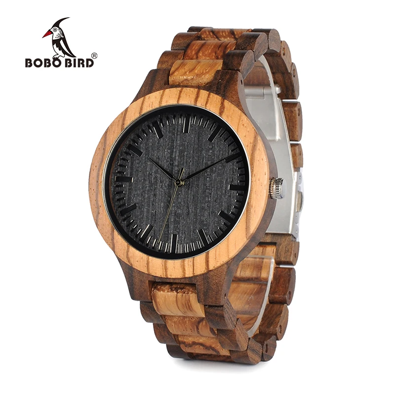 

BOBO BIRD D30 Handmade Ebony wood And ZebraWood Men Quartz Watch For Men Luxury With Gift Box Can Customized