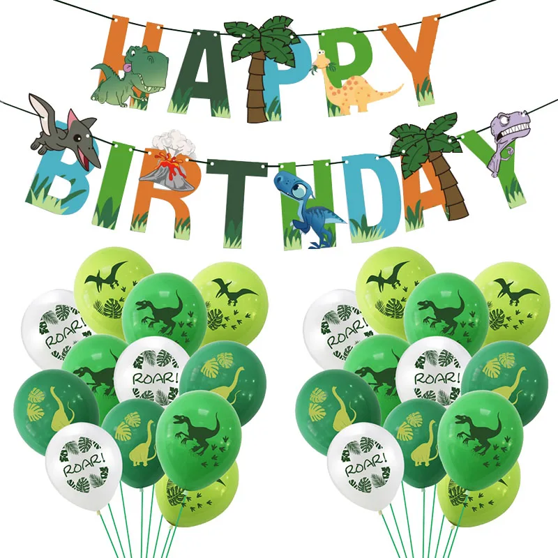 

25pcs/set Happy Birthday Decoration Balloon Banners Dragon Latex Balloon Dinosaur Theme balloons suppliers Child Birthday