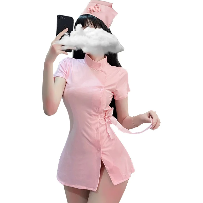 

Halloween Sexy Costumes Cosplay Lingerie Dress Seduction Hip - Length Corset With Cute Character Sexy Nurse suit, Pink