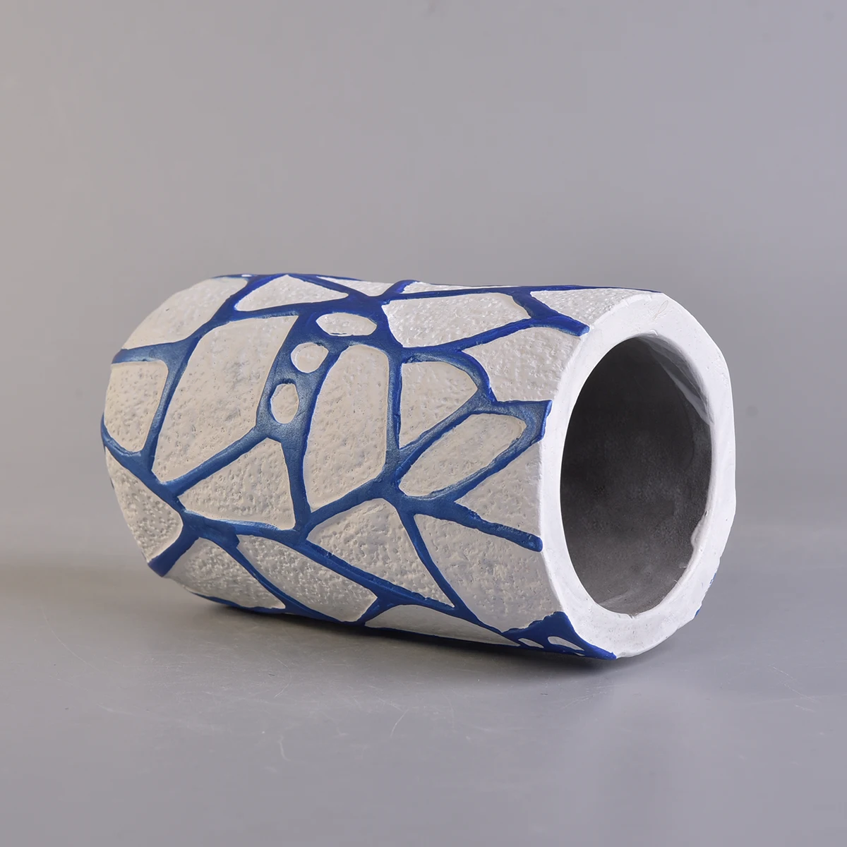 Blue Lines Pillar Concrete Candle Holder Home Decoration Pieces