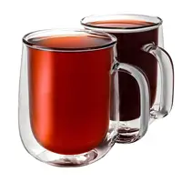

Double Wall Glass Coffee Mugs Tea Cups Thermal Insulated and No Condensation with Wide Handle, 10.5OZ (300ML)