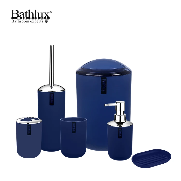 

Hot Sale Bathlux Modern Simple Home Decoration 6 PCS Plastic Bathroom Kits Blue Bath Accessories