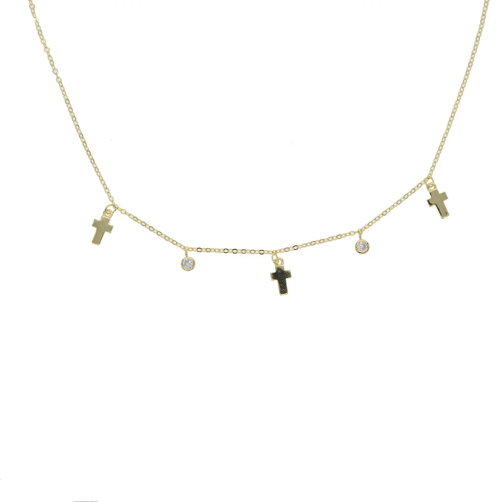 

100% 925 sterling silver jewelry bezel cz cross drop charm elegant charming women jewelry choker statement silver necklace