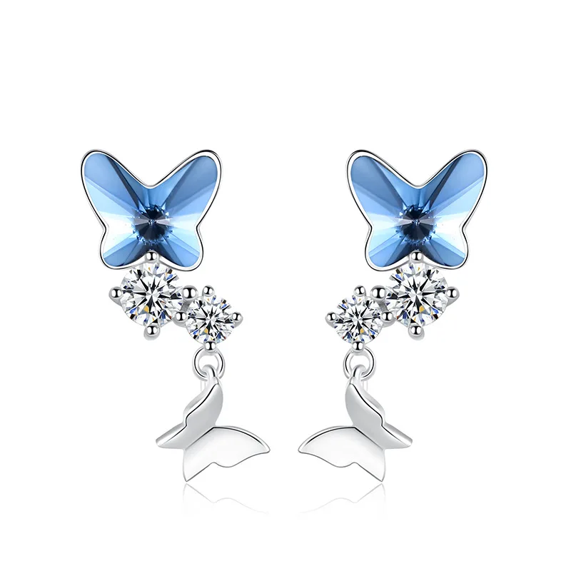 

RINNTIN SWE05 Fine Jewelry 925 Sterling Silver Butterfly Crystal Earrings for Women