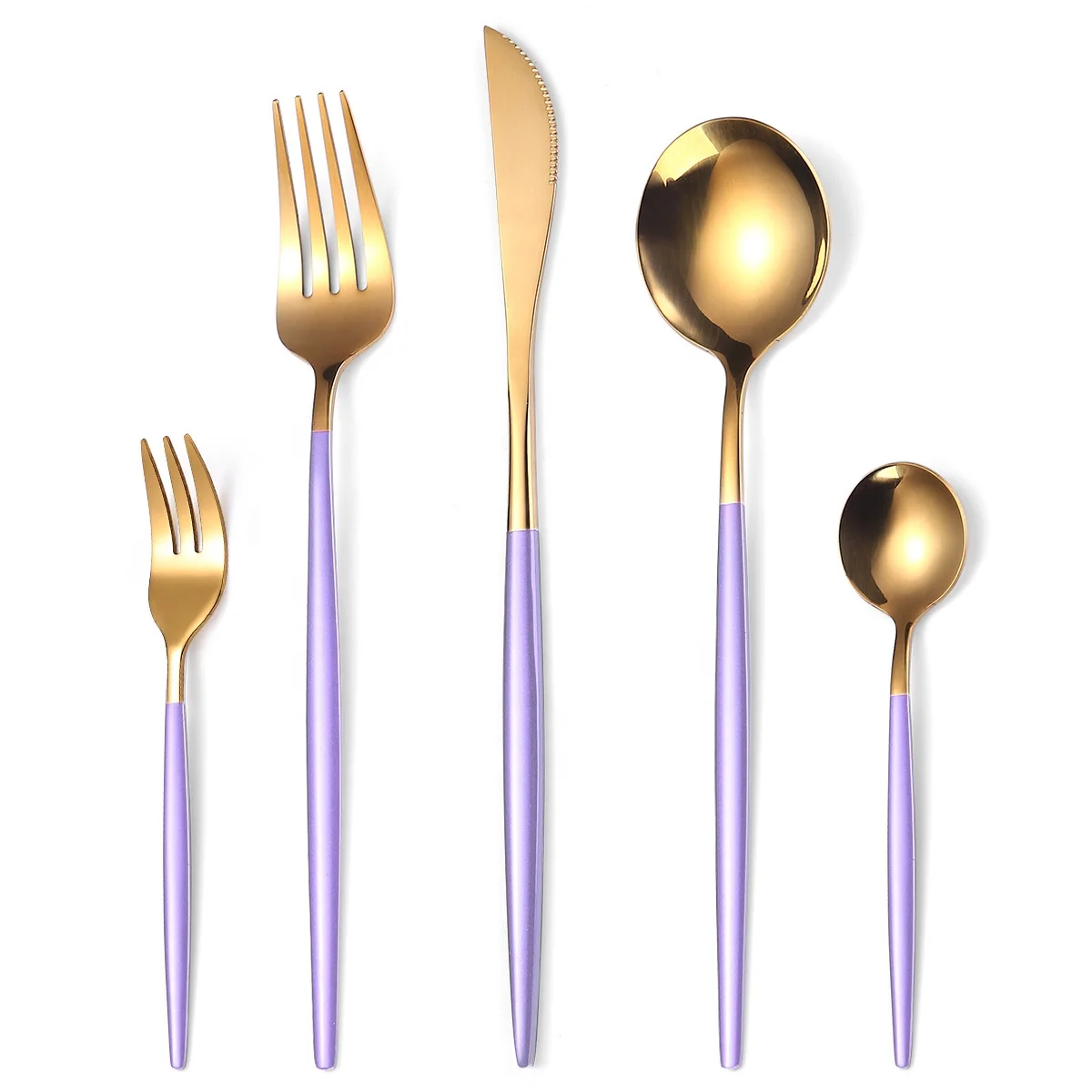 

High Quality 5 Pieces Gold Cutlery Sets Stainless Steel Colored Flatware Sets, Black gold,grey gold,white gold,pink gold