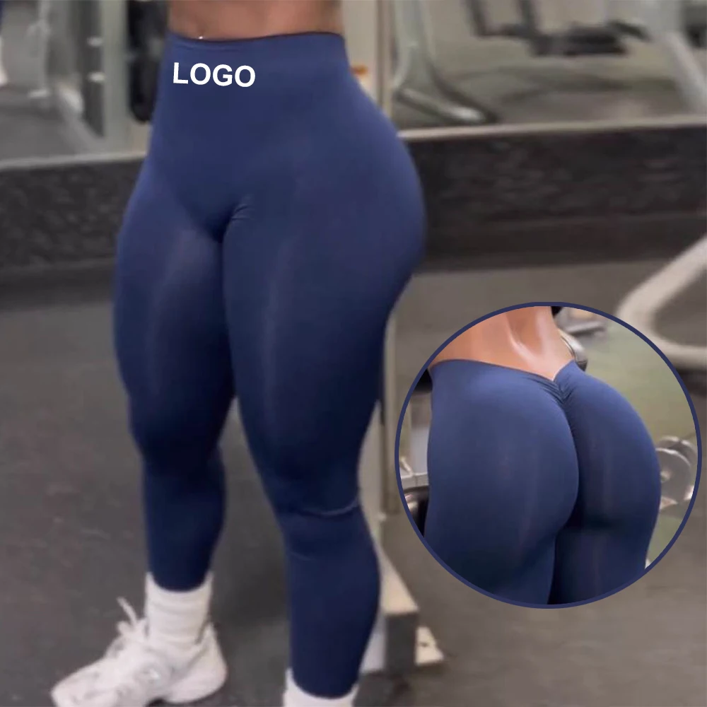 

2023 New Arrival Workout High Waist Nylon Yoga Pants Seamless Scrunch Butt Crossover V Back Leggings For Women