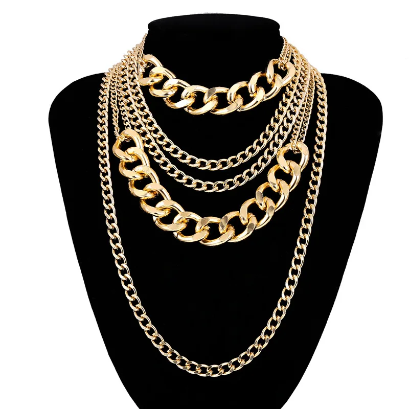

Hot Cuban Choker Necklace 5Pcs Set Collar Women Male Jewelry Multi Layer Aluminum punk Thick Chain Chunky Necklace