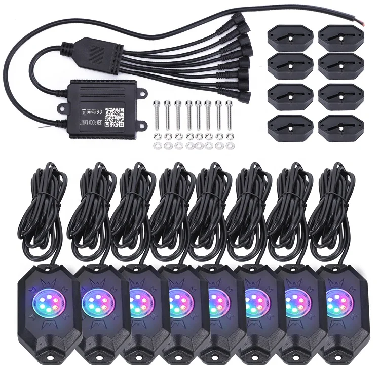 RGB 4pods 8 12 pod LED rock light app bluetooth ATV offroad underbody lights kit 9W Multicolor  RGBW rock lights with music mode