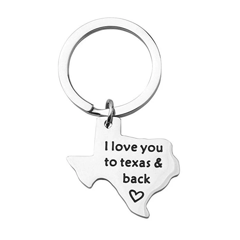 

custom USA texas map pendant stainless steel keychain I love you to to Texas and back custom world map key chain with scriptures