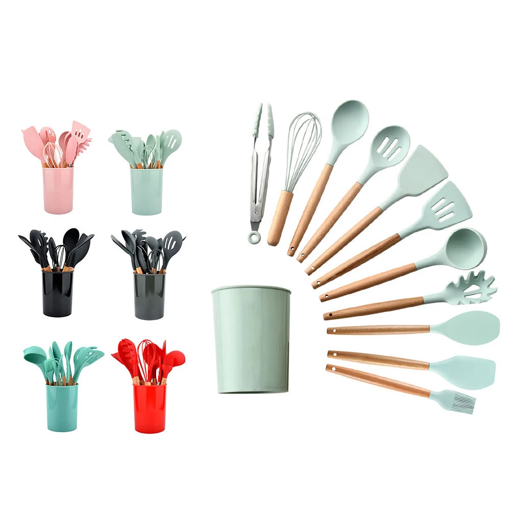 

Drop Shipping Silicone Kitchen Utensil Set 12 Pcs Kitchen Bakery Cooking Utensil Set