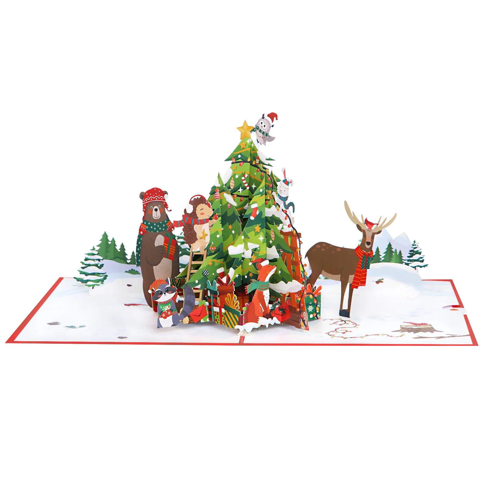 

Hot Sale Low Moq Goods Woodland Christmas Tree Christmas Greeting Cards Luxury For Christmas 3D Pop Up Cards