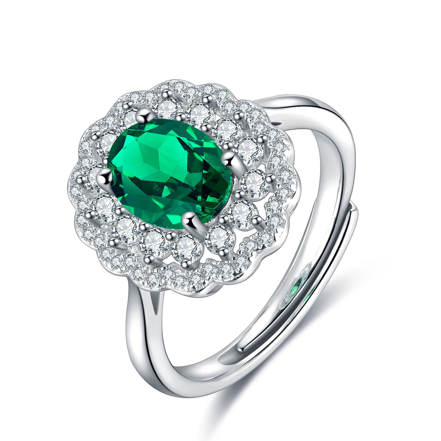 

High Quality 925 Sterling Silver 1.0ct Emerald Ring For Wedding Ring, Green
