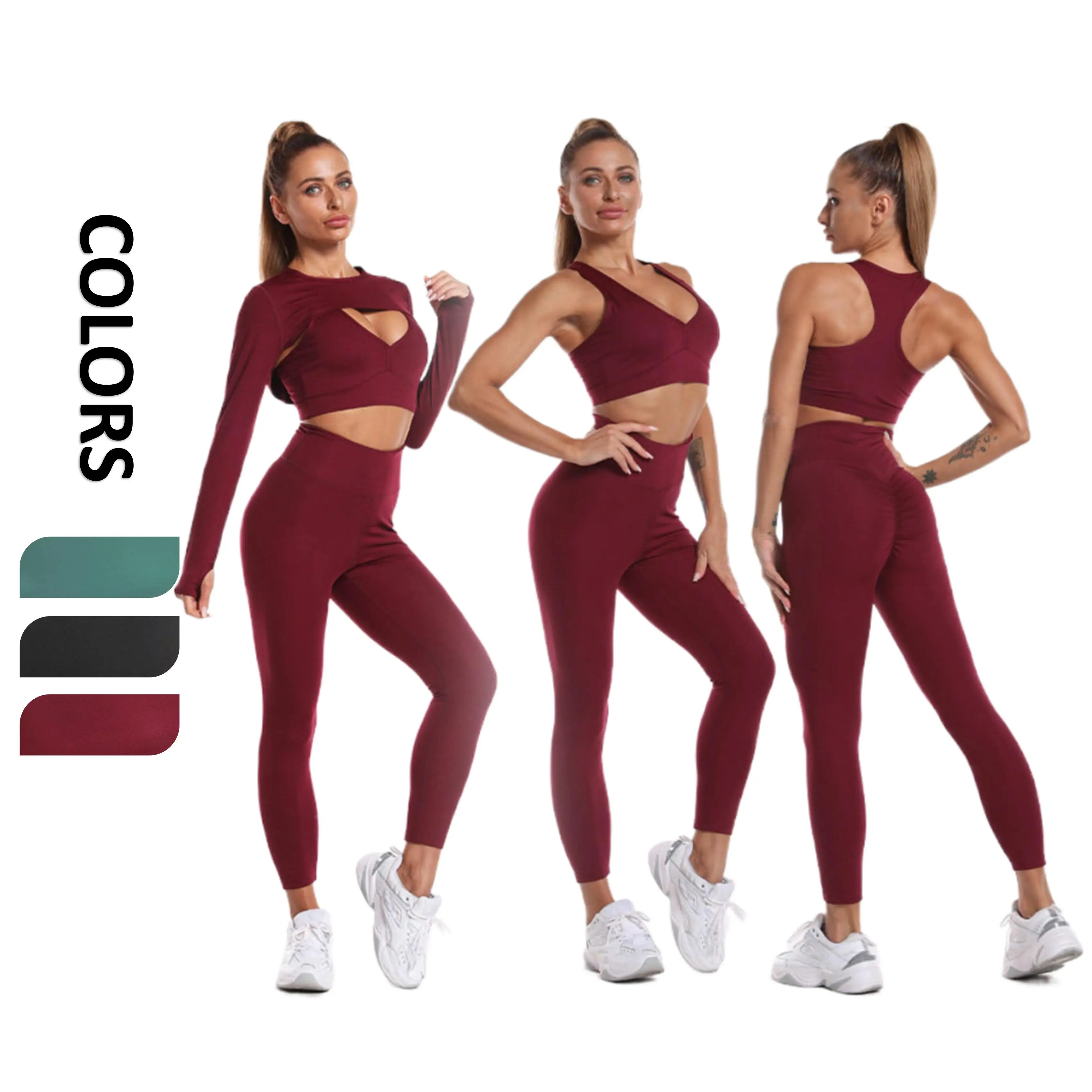 

BBMX656 3-piece long-sleeved shirt nude butt lifting yoga fitness set