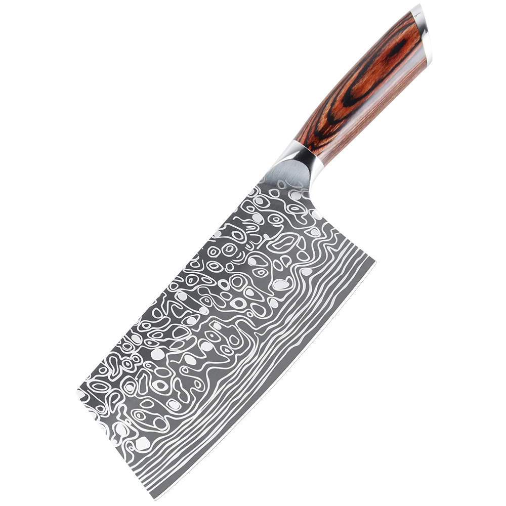 

DK0551 Pakka Wood Handle Remarkable Laser Pattern Cleaver Knife German Stainless Steel Fix Blade Knives facas de cozinha