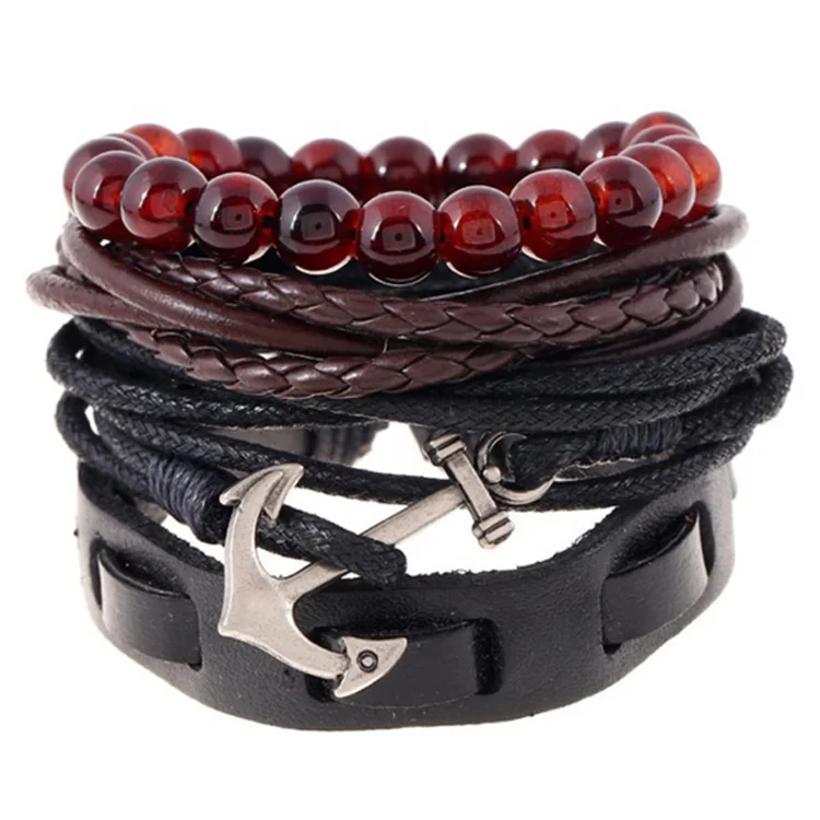 

2018 new fashion hand made rope popular beads set anchor mens bracelets, As pictures