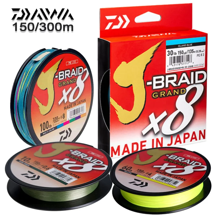 

DAIWA Original 10lbs up to 100lbs 300M 500M J-BRAID GRAND PE 8 Strands Braided 8X Fishing Line with Scissors Made in Japan