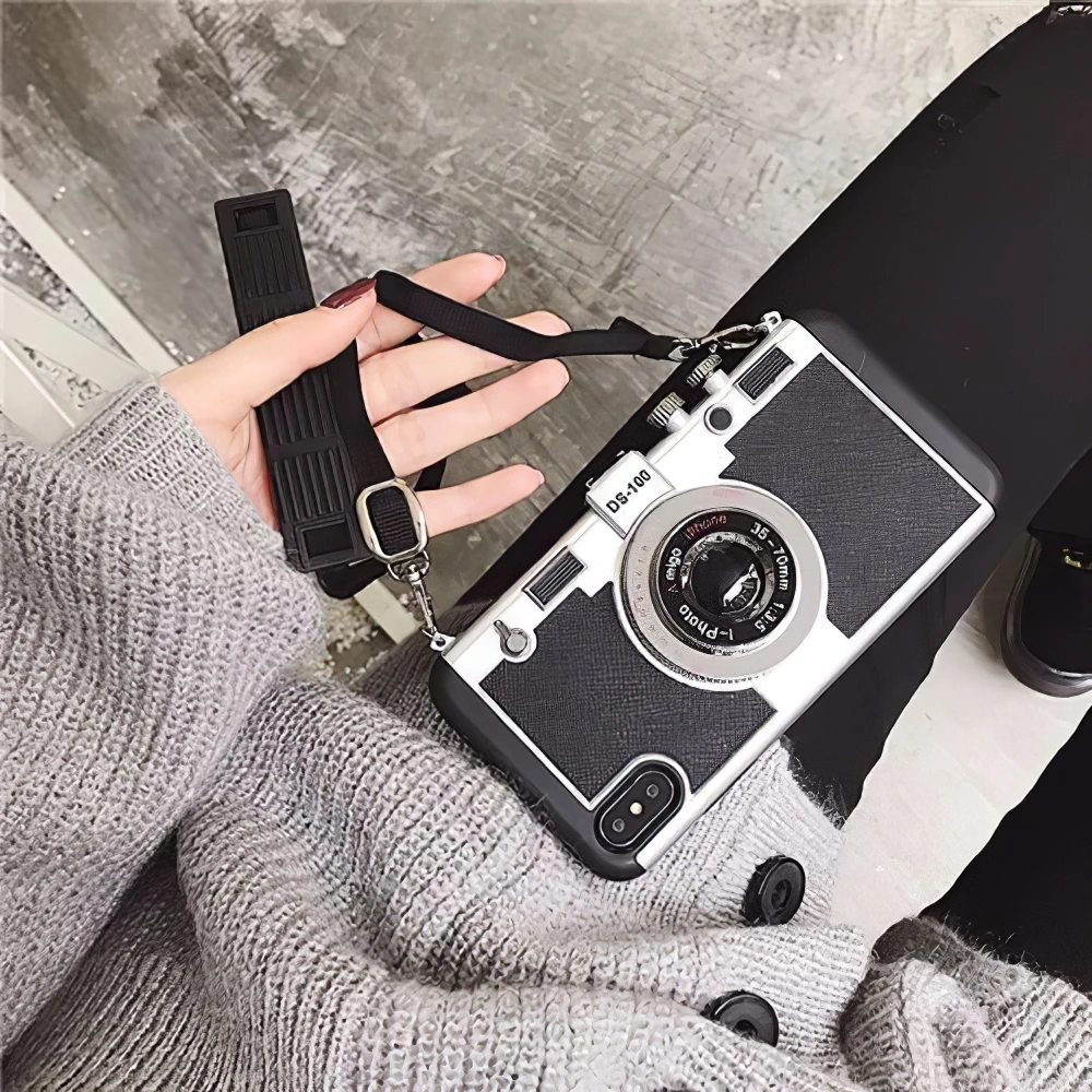 

Vintage Camera Phone Cases Covers Strap Case Shell Four Corners Anti-Fall for Iphone Cell Mobile Back Cover