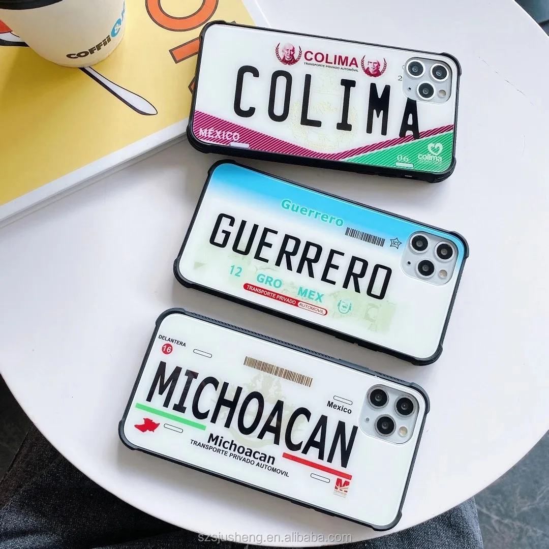 

Custom fashion car license plate glass mobile phone case for iPhone11 four-angle anti-fall protection case for iPhone 12/XR case, Accept customized