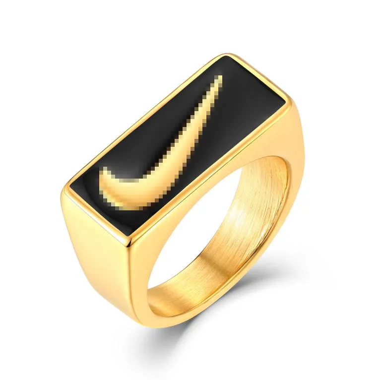 

Vintage Gold Silver Titanium Steel Rectangle Signet Swoosh Tick Rings