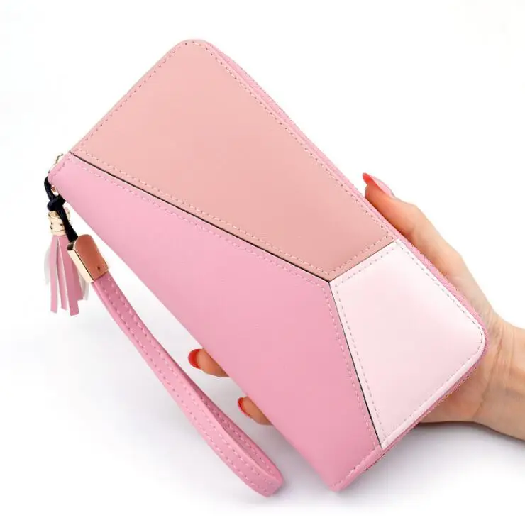 

Wholesale Pink Wallet Large Capacity Credit Card Bag Ladies Phone Clutch Purse Wallet with Strap Wrist for women, 3 colors
