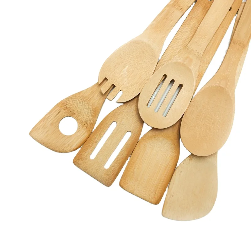 

Kitchen Non-stick Utensil BAMBOO Spatula spoon 7 Piece Cooking Salad Stirring Tools spatula Cookware Set amazon hot sellings, Natural bamboo color
