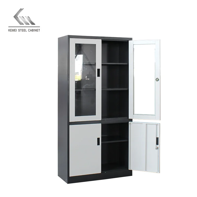 
Wholesale Office Cabinet 2 Swing Glass Door Cabinet Steel Cupboard with 4 Shelves 