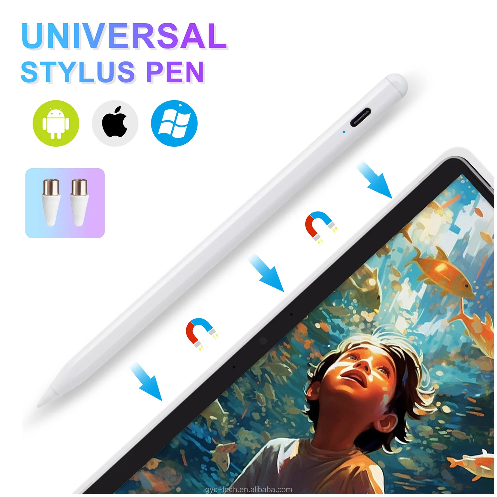 

Universal Active Touch Pen With Power Display Tablet Cell Phone Stylus Pencil For Android iPad PC