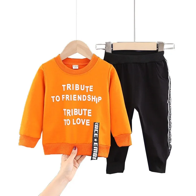 

spring autumn Long sleeve fleece street style hip hop fashion boy baby girl kid child sweat shirts and jogger two piece suit