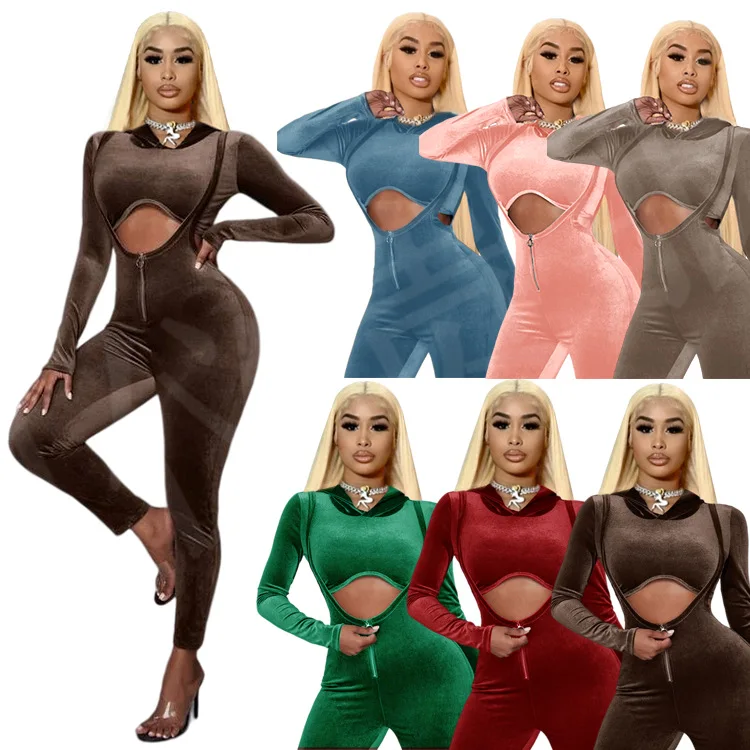 

Fall Women Clothing Velour Crop Top Tracksuit Long Sleeves Hoodie 2 Piece Pants Set Outfit Sweatsuit Velvet Two Piece Set 2021, Picture