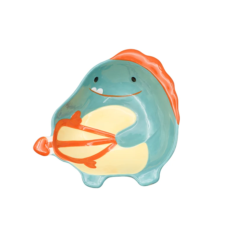 

Cartoon Dragon Kids Ceramic Tableware Set Salad Noodle Bowl Household Dish Dinnerware Dumpling Plate Baking Tray, Orange/green