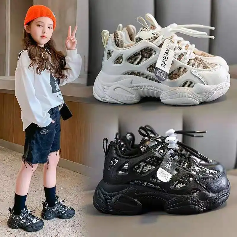 

2022 New Kids Casual Shoes Mesh Children's Tennis Breathable Lace Up Sport Shoes Fashion Footwear Girls Boys Shoes Children Kid, Black,brown