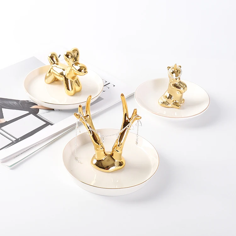 

In Stock Golden Animal Wedding decorative white ceramic trinket dish trinket tray custom, White or gold