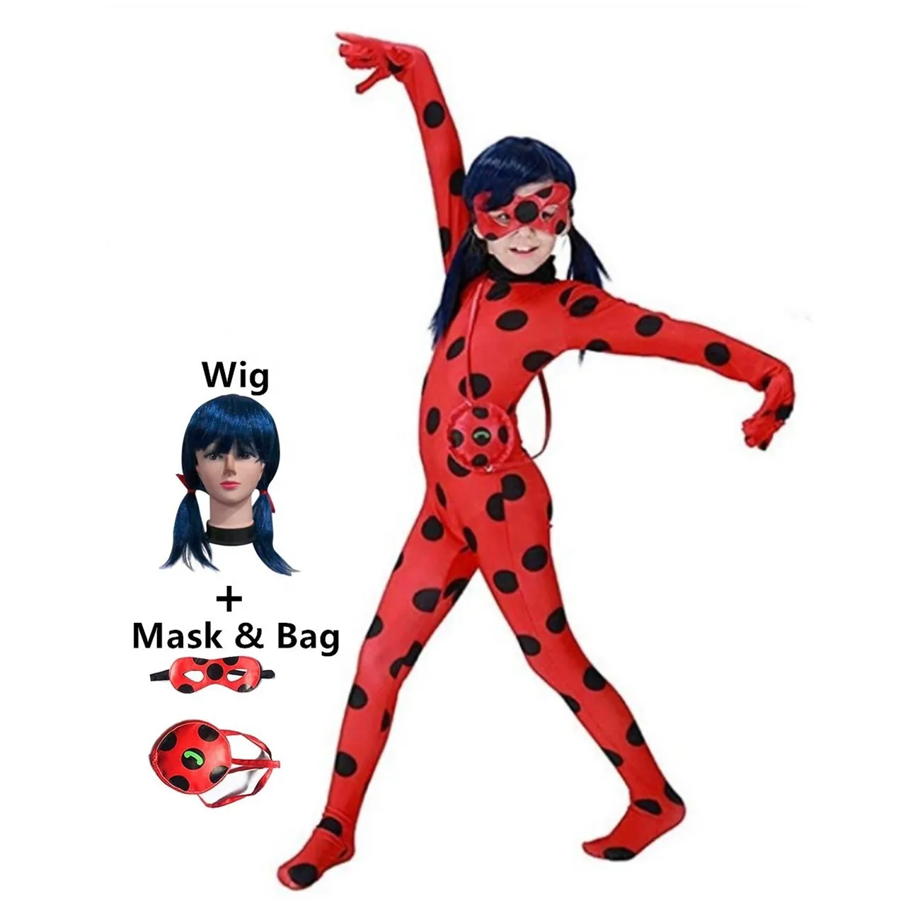 

Cosplay Halloween Party Ladybug Girls Costume With Eye Mask Bag For Kids Girls