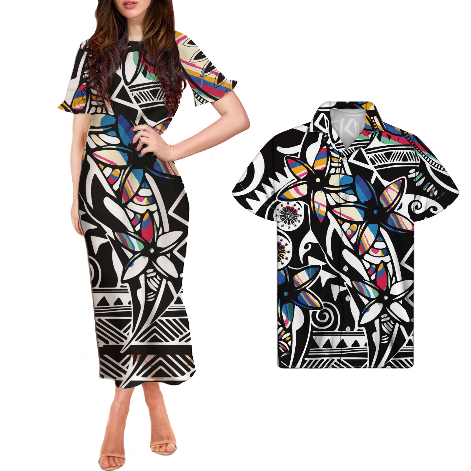 

Hot Fashion Graffiti Couple Matching Clothing Elegant Womens Party Wear Dress Customized Summer Trendy Dresses Casual, Customized color