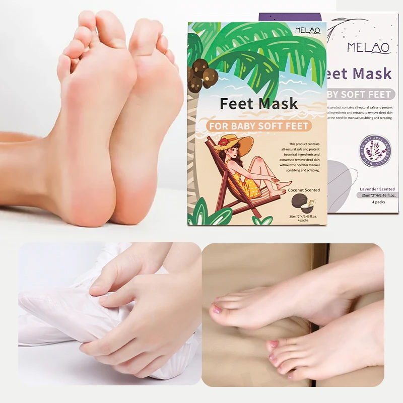 

Feet peel mask nourishing exfoliating oem private label lavender peeling custom avocado customizable foot peel mask, White