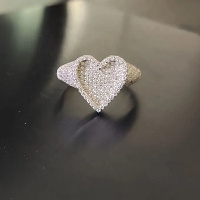 

925 Sterling Silver Elegant Fashion Pave CZ Diamond Large Heart Ring