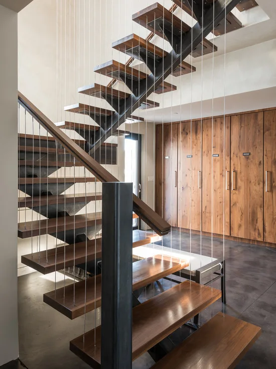 Prefab floating staircase modern carbon steel mono beam beech/oak wood tread stairs indoor/staircase design for houses supplier