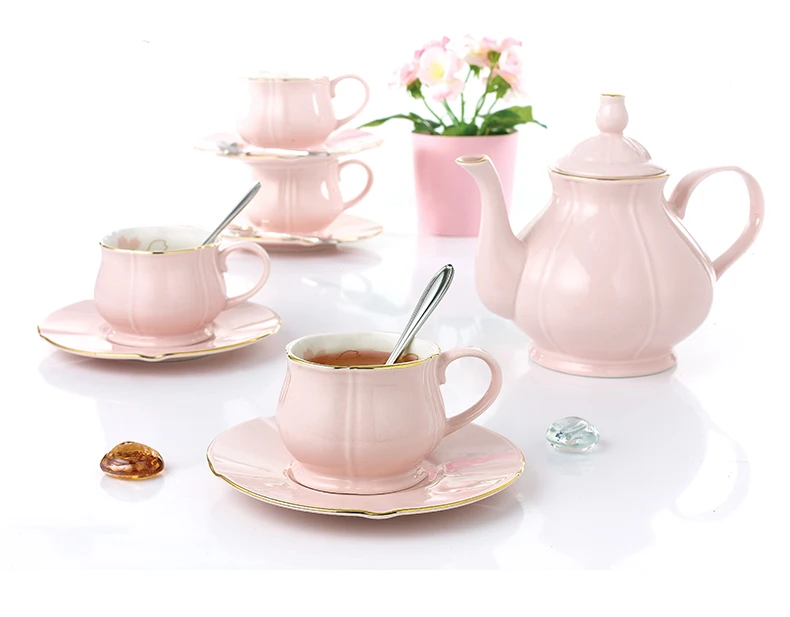 

Ceramic pink tea set new bone china teapot and cups porcelain tea cup tea kettle saucer set, Blue, pink