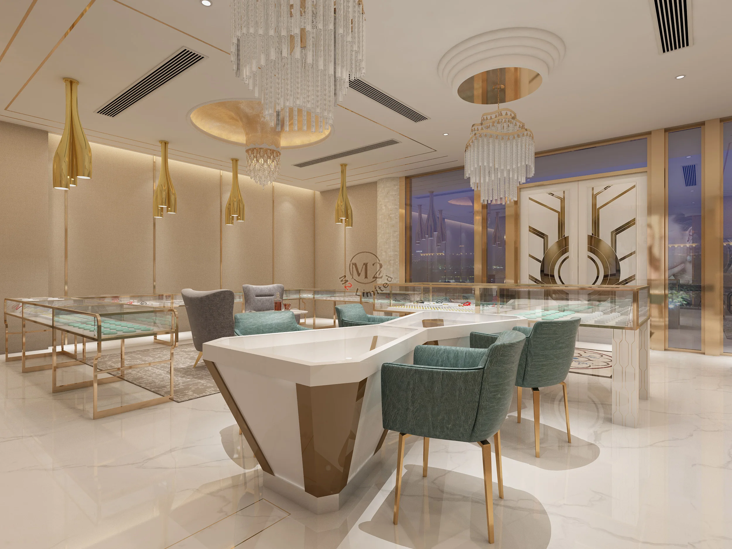 豪华现代珠宝店室内设计创意珠宝店展示陈列柜