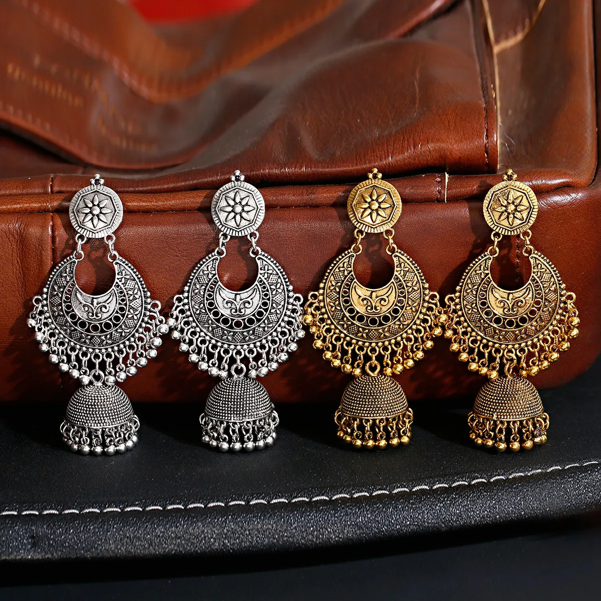 

Vintage Women's Big Gold Color Earrings Turkey Bijoux Indian Jewelry Hollow Earrings Ethnic Tribe Bells Fashion Jewelry, Gold/silver
